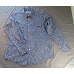 Wrangler Wrancher Western Pearl Snap Blue Paisly Mens L/S Shirt XL